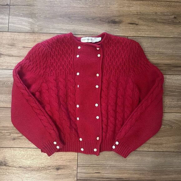 Robert Scott Sweaters - Vintage Robert Scott Ltd Red Pure Wool Cardigan Cable Knit Sweater Women's M 40